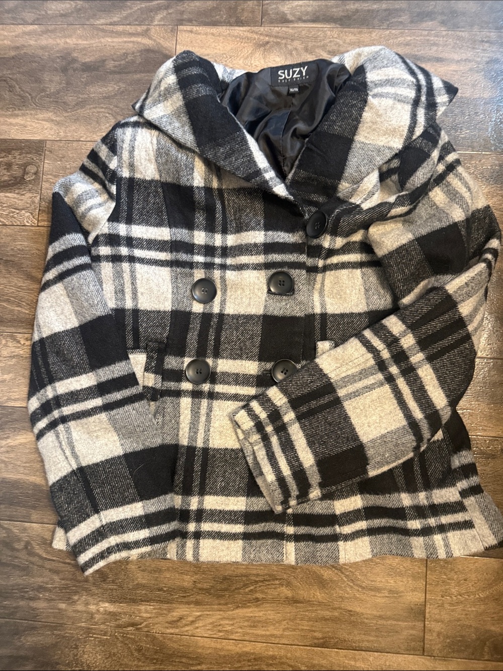 Suzy Shier Black and White Plaid Peacoat for Kids